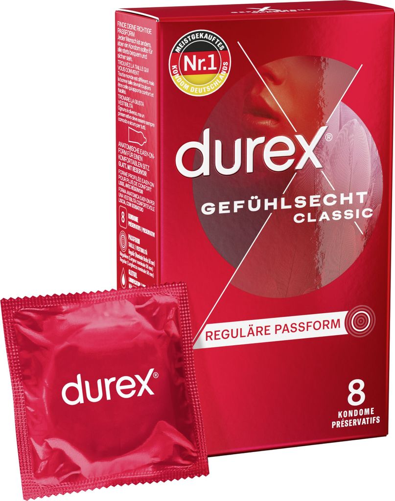 A box of Durex condoms and one individually wrapped condom.