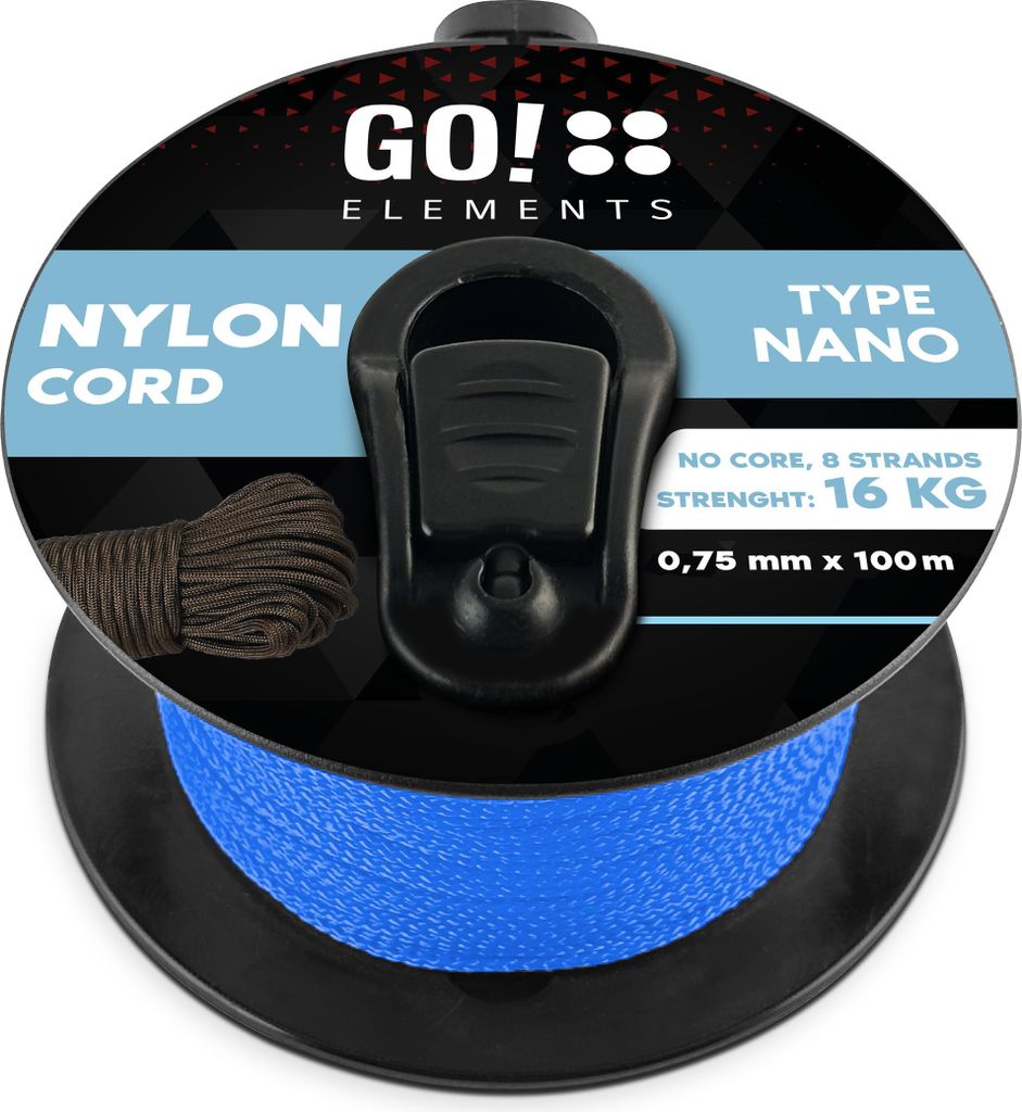 GO!elements 100m Nano Cord Seil aus reißfester Nylonschnur - 0,75mm Nano Cord Typ Nano Schnur - geeignet als Allzweckseil & Reepschnur - Max. 16kg...