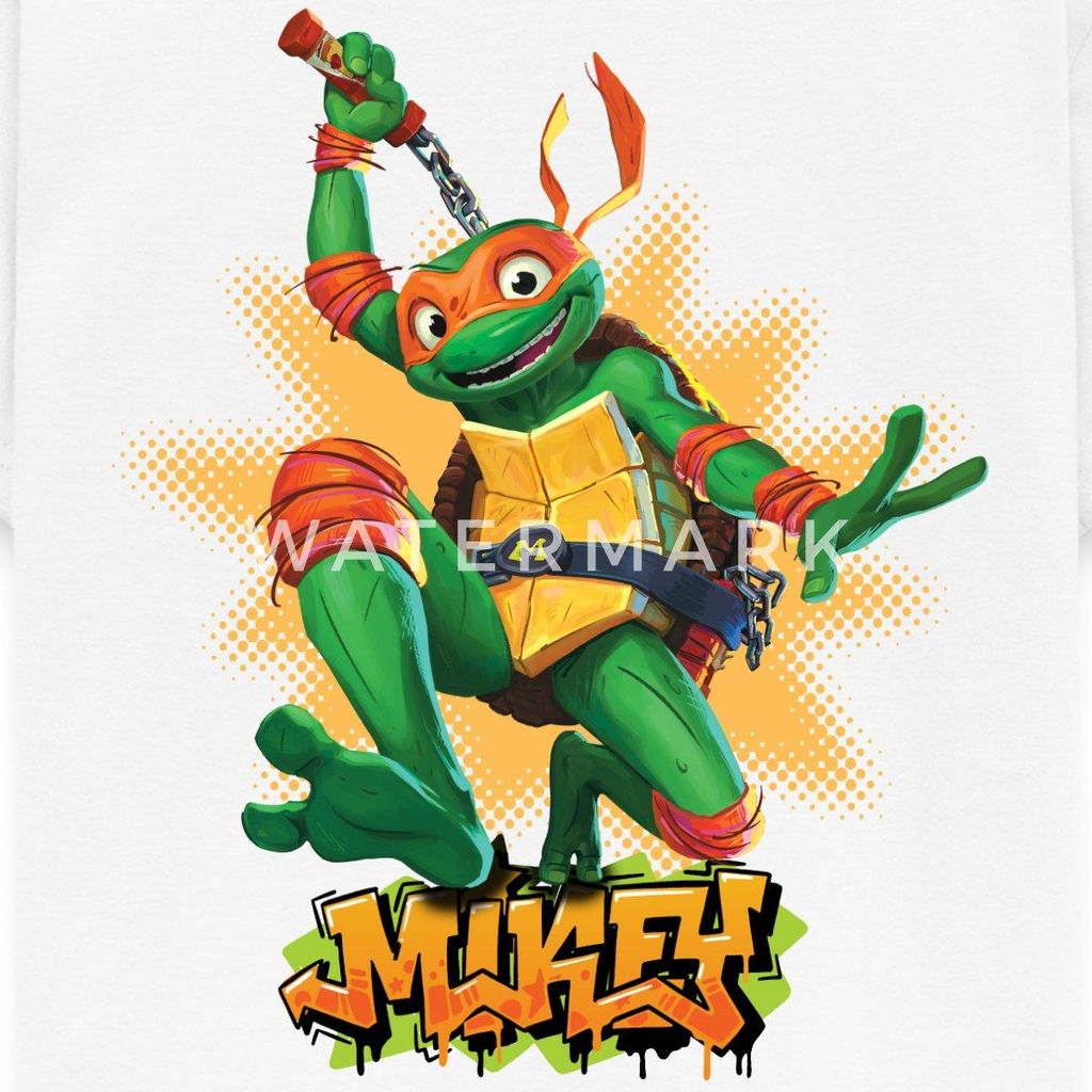 Spreadshirt TMNT Mutant Mayhem Turtle Mikey Kinder T-Shirt, 110/116 (5-6 Jahre), Weiß
