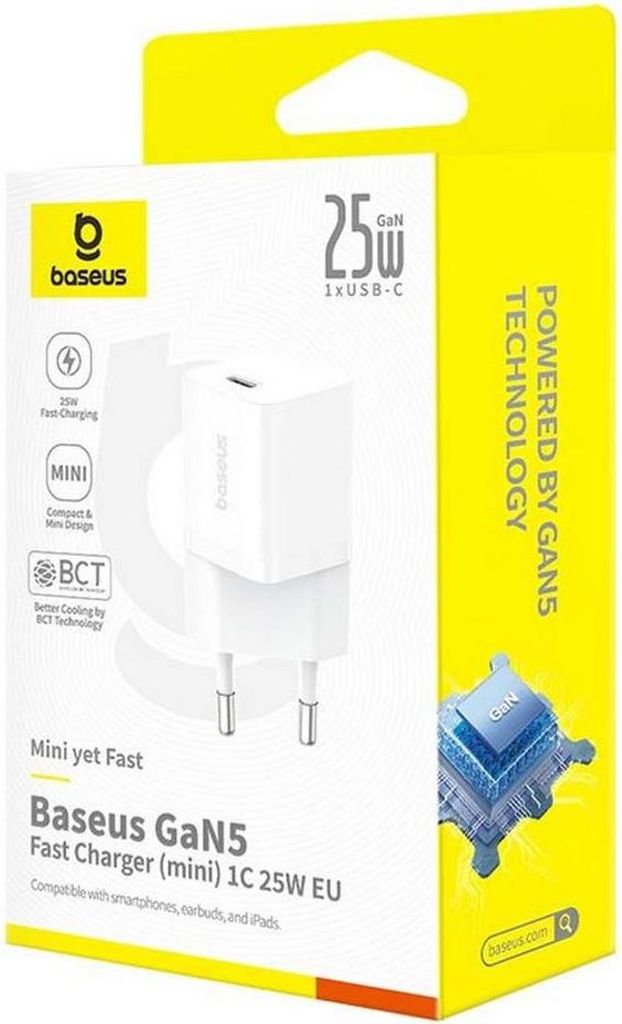 Baseus P10110909213-00 USB-C GaN5 mini 25W mains charger White