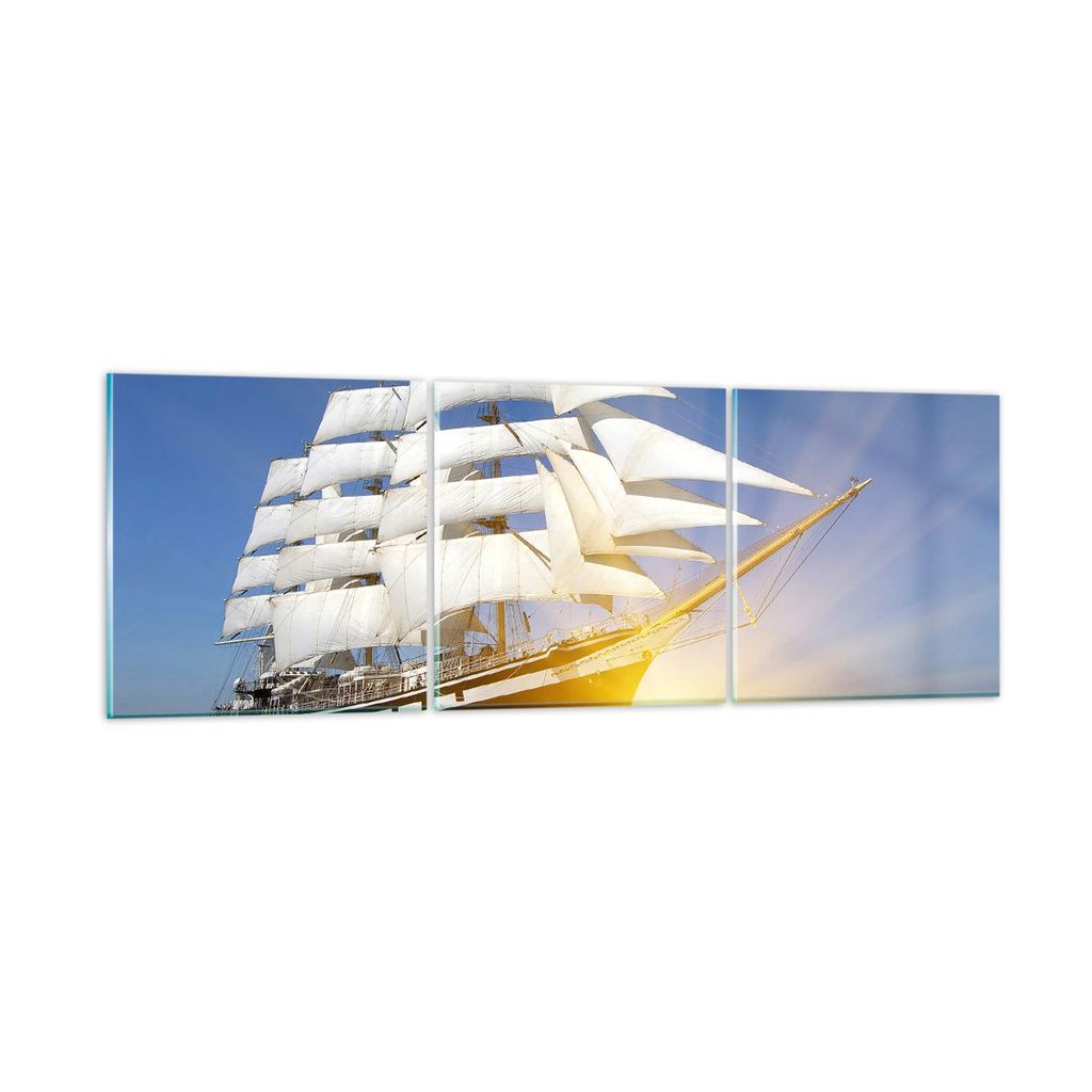 Bilder auf glas - Yacht Meer Welle - 90x30cm - Glasbilder - Wandbilder - Kunstdruck - zum Aufhängen bereit - Wanddekoration aus Glas - Glas Bilder...
