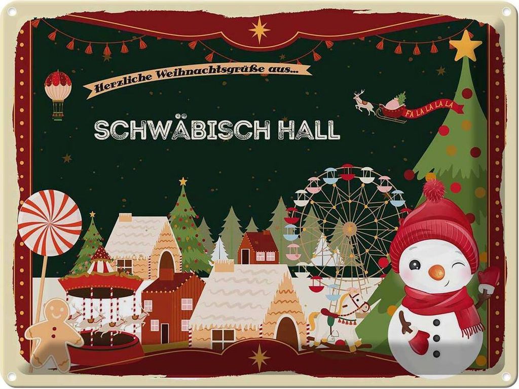 vianmo Blechschild 30x40 cm Weihnachten Grüße SCHWÄBISCH HALL Abenteuer Reisen Urlaub
