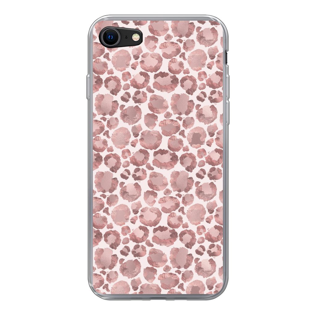 MuchoWow Handyhülle Schutzhülle Hülle für iPhone 7 Pantherdruck - Rosa - Pastell - Luxus Silikon Softcase Handy Hülle - Kartenhalter