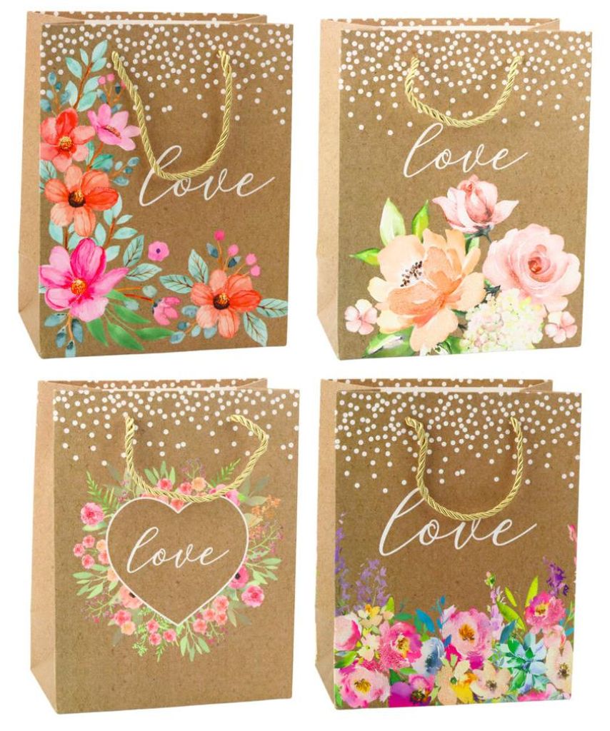 Geschenktüte mit Aufschrift Love Flowers 23 x 18 x 10,5 cm