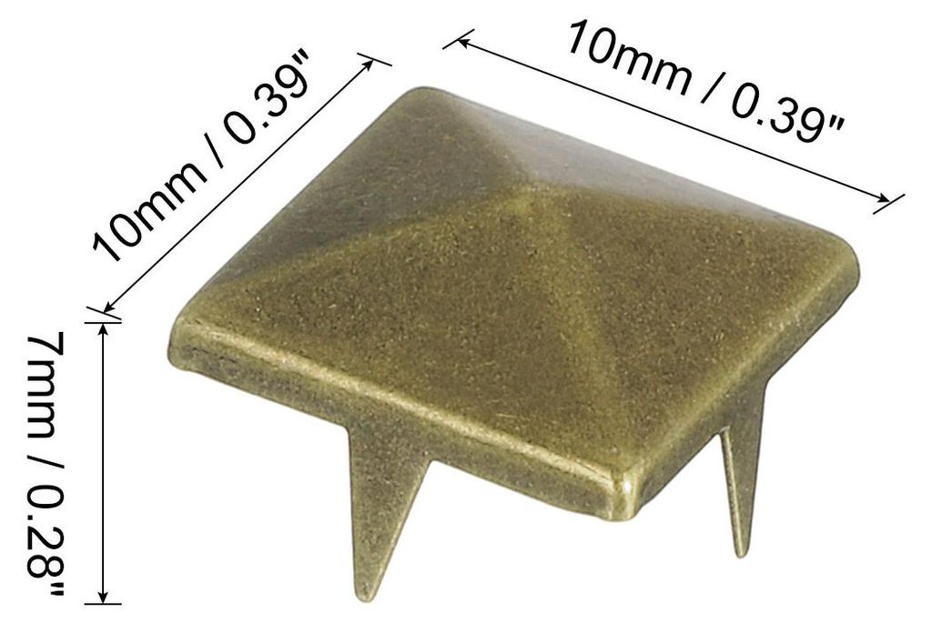 80 Stš¹ck Quadratische Pyramiden-Nieten, 10mm Vier-Kiefer-Stollen-Spikes, Kupfer Punk Rock Nagelkopf-Spots fš¹r Kleidung Tasche Leder Schuhe (B...