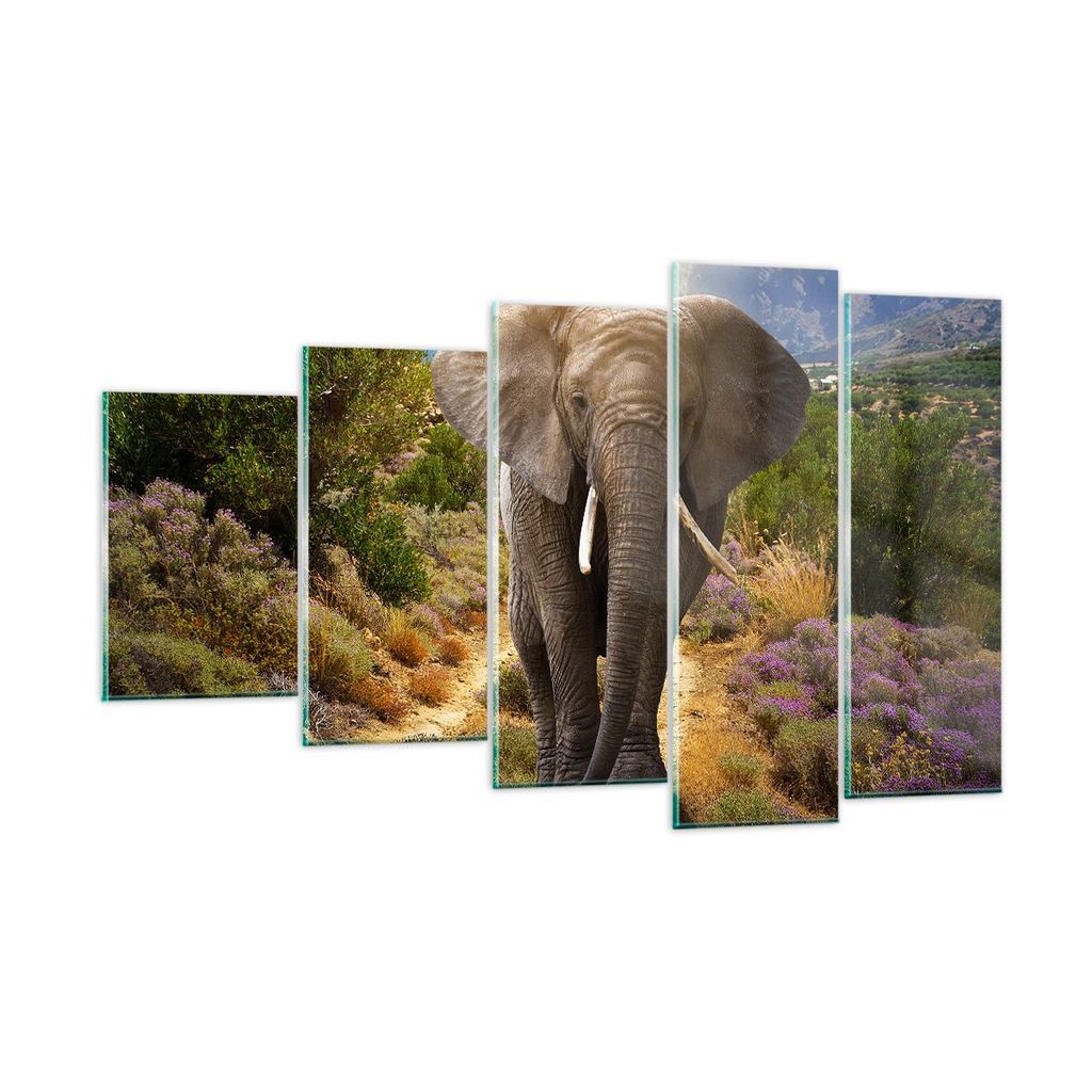 Bilder auf glas - Tiere Afrika Elefanten Spaziergang - 100x60cm - Glasbilder - Wandbilder - Kunstdruck - Wanddekoration aus Glas - Glas Bilder - Wa...