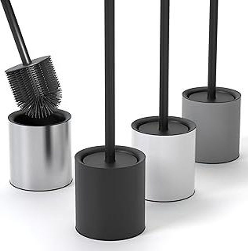 Klobürste Silikon Edelstahl - Antibakterielle Toilettenbürste mit stilvollem WC Bürstenhalter - Design WC Bürste Silikon mit Spritzschutz - Klo...