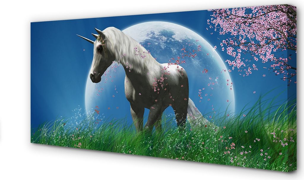 Leinwandbild 140x70 Wandkunst Feld Einhorn Mond
