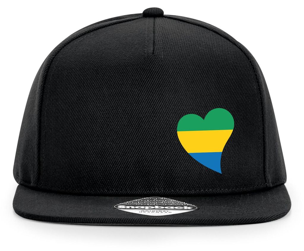 Huuraa Cappy Mütze Gabun Flagge Herz Black Polyester Snapback Kappe Geschenkidee