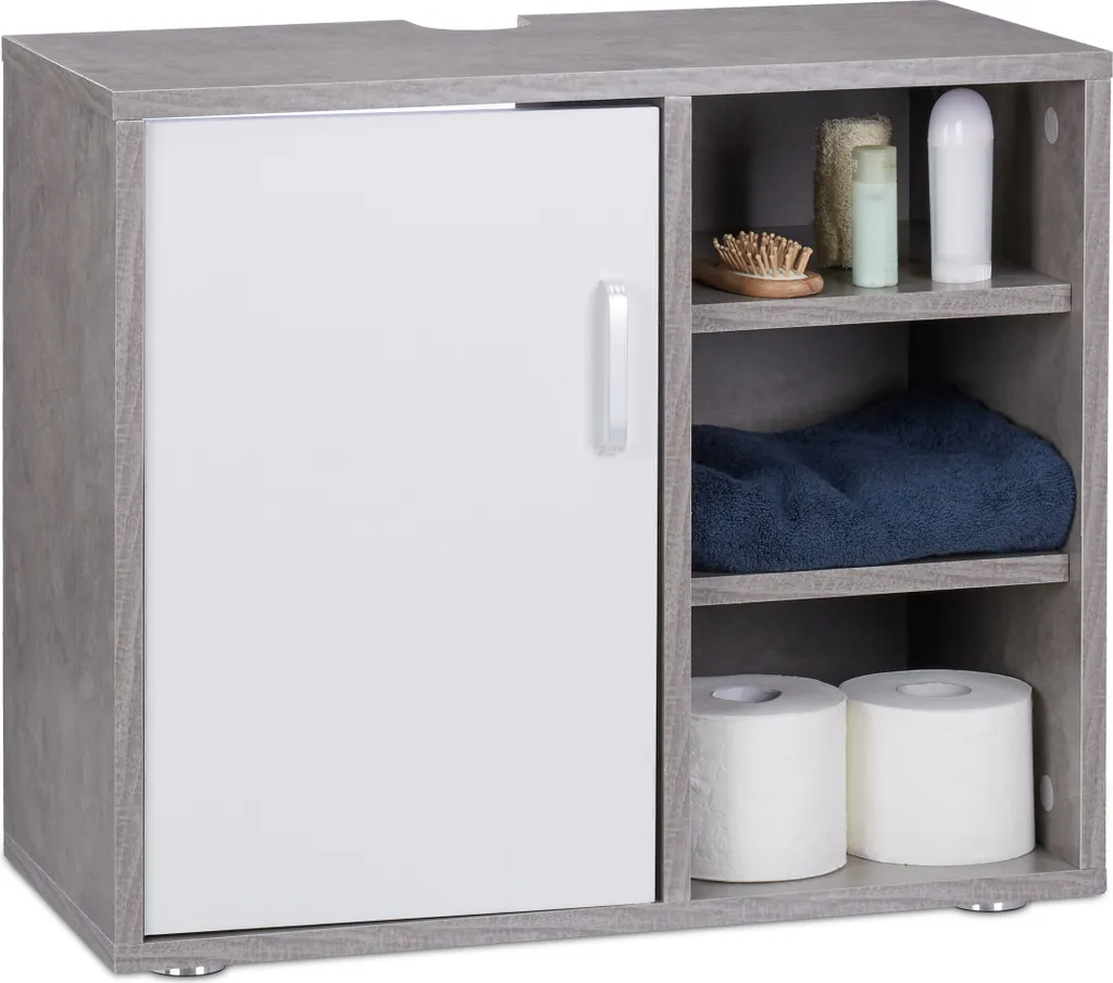 Relaxdays Meuble sous-lavabo blanc avec 4 compartiments et découpe
