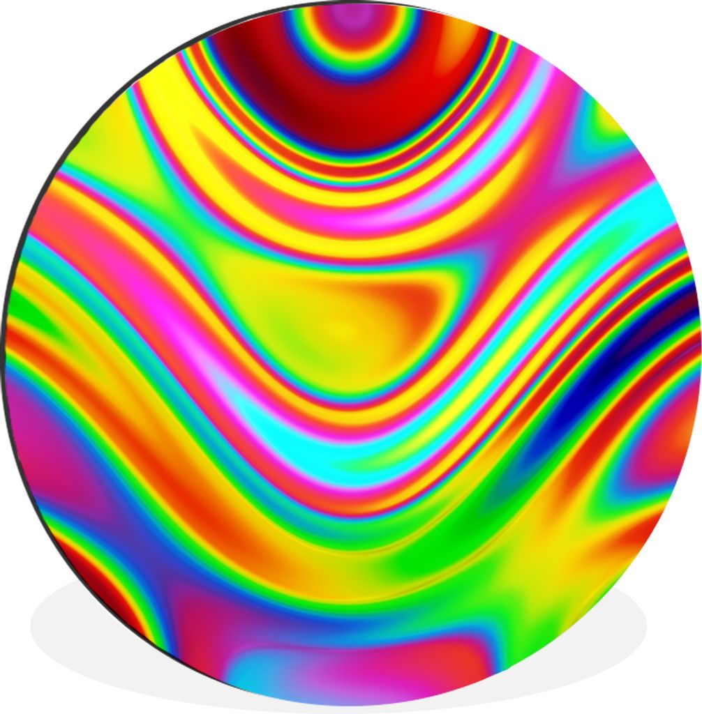 MuchoWow Aluminium Wandkreis Kunst - Wellen - Farben - Psychedelisch Ø 60 cm Wanddeko Modern Wohnzimmer - Wand Kreis - Wandbild - Schlafzimmer -...