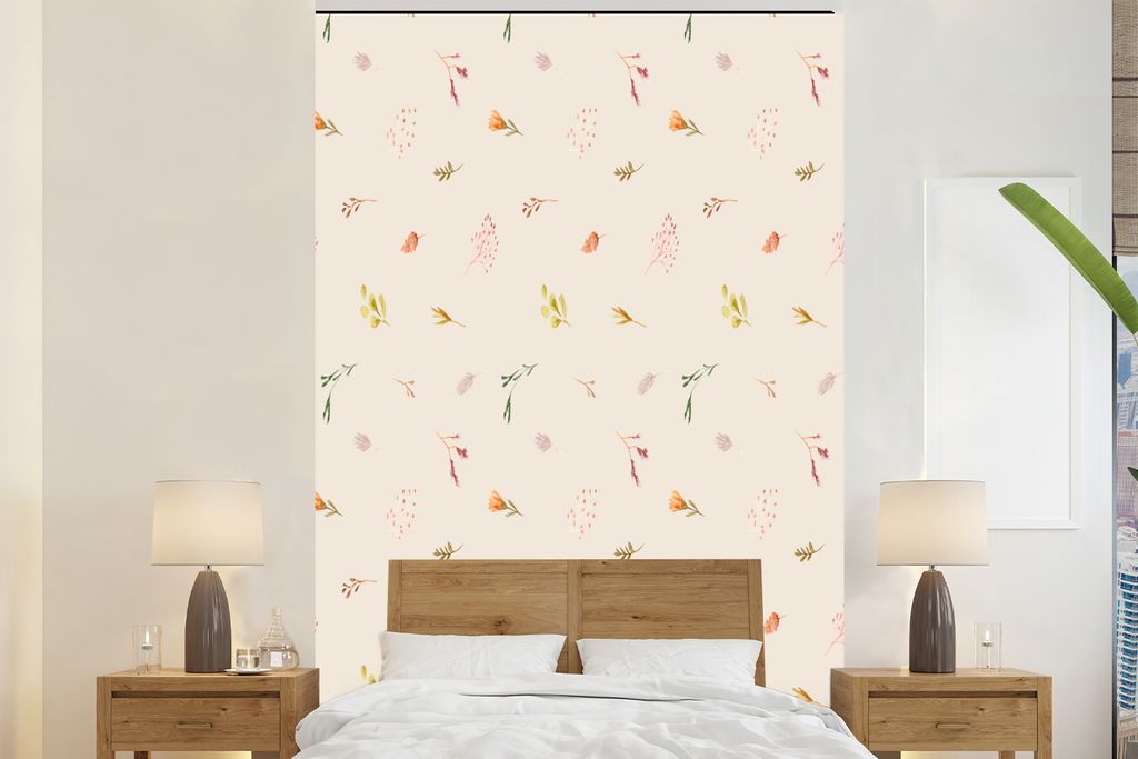 MuchoWow Fototapete für Wohnzimmer oder Schlafzimmer Wandtapete Vinyl Motivtapete Blumen - Pastell - Pflanzen - 170x260 cm - Wohnzimmertapete