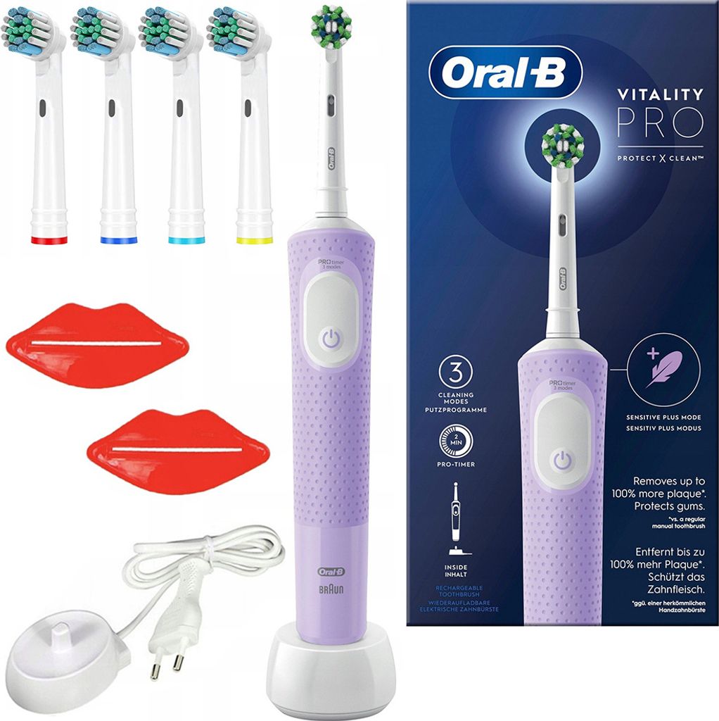 Oral-B Vitality Pro D103 Lila Elektrische Zahnbürste 4 Aufsätze Timer Akku