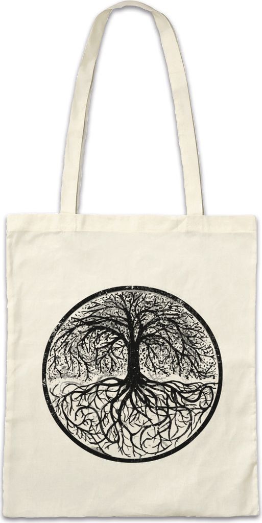 Urban Backwoods Yggdrasil Tree Logo II Black & White, Stofftasche, Farbe: Beige