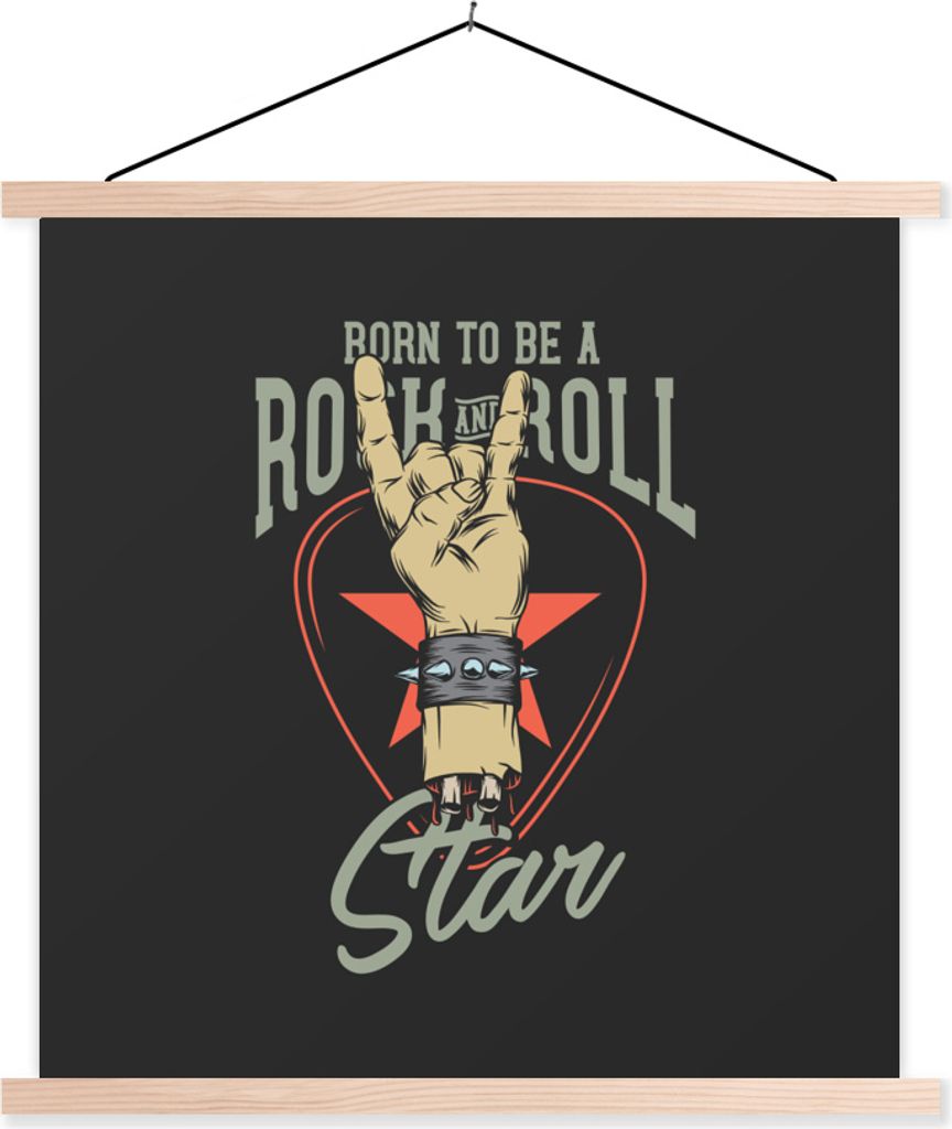 MuchoWow Textilposter Geboren, um ein Rock'n'Roll-Star zu sein" - Vintage - Zitate - Sprichwörter 60x60 cm mit holzfarbenen Rahmen - Wanddekoration