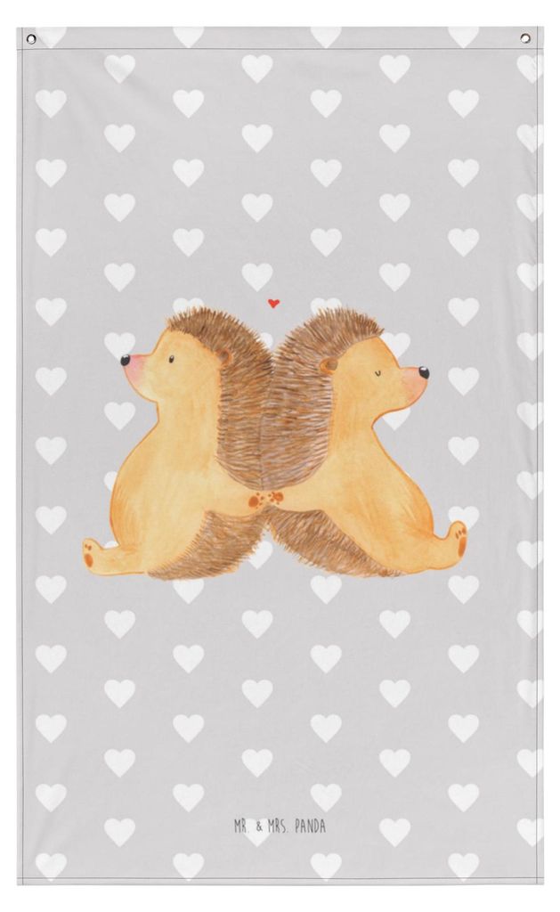 Mr. & Mrs. Panda Wandteppich Igel händchenhaltend - Grau Pastell - Geschenk, Lieblingsmensch, Verknallt, Tapestry, Liebesbeweis, Liebesbotschaft, ...
