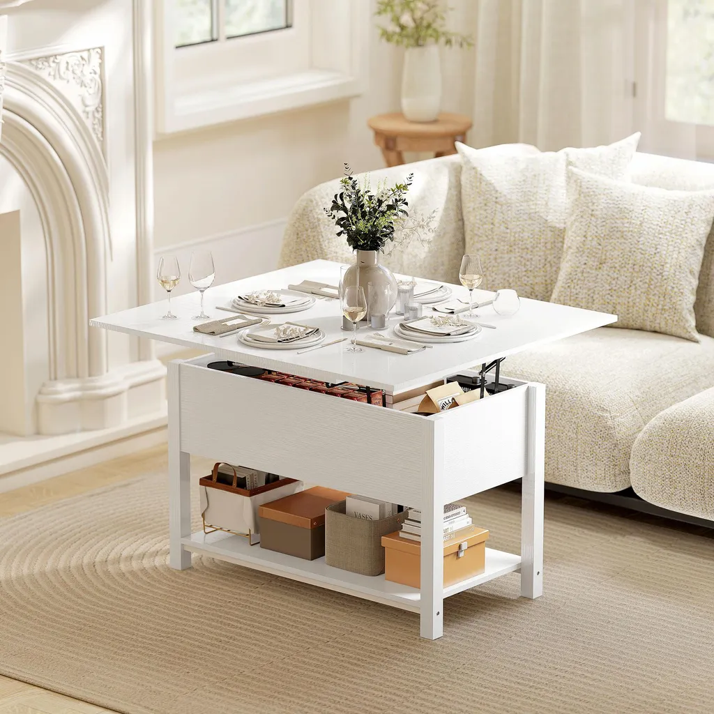 HOMCOM Table basse relevable et extensible en blanc, 100x45x50,5 cm - 2