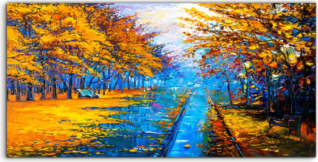 Coloray Canvas 120x60 Wandbild Leinwand Bilder Deko Bäume Park Straße Herbst Natur