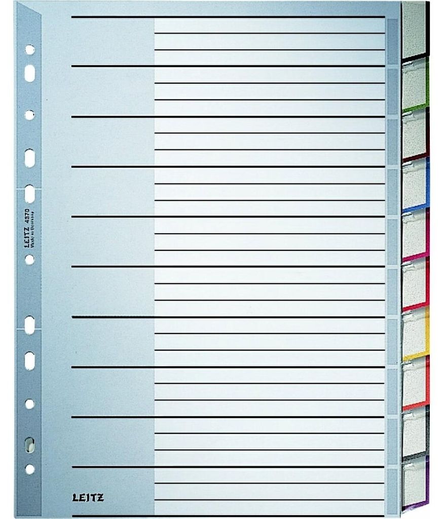 Leitz Register 43700000 blanko DIN A4 10teilig PP grau