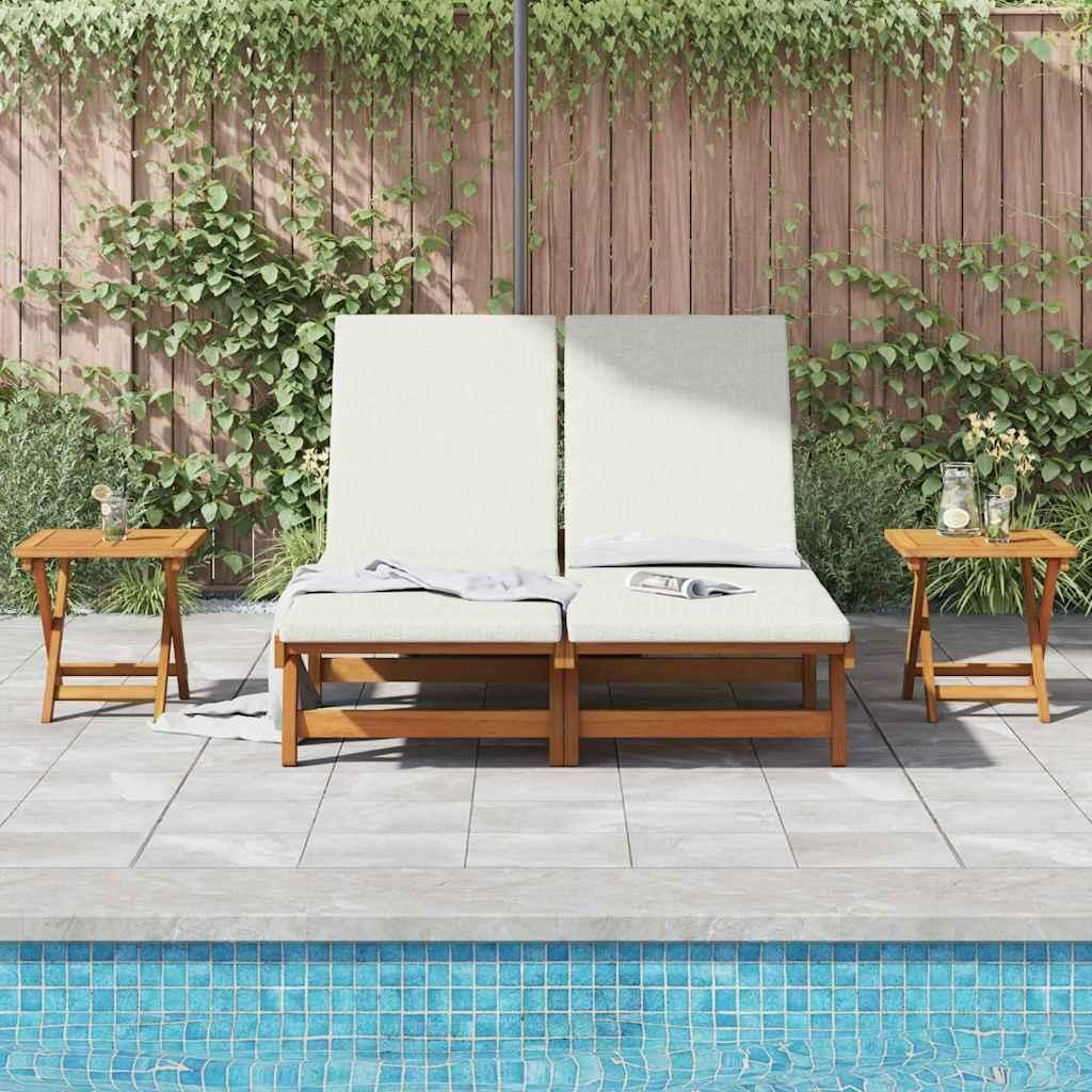 (Robust Möbel)Sonnenliege - HOMMIE - moderne Gartenliege/Gartenmöbel - mit Kissen Cremeweiß Massivholz Akazie - Gartenliegen DEMöbel7172544