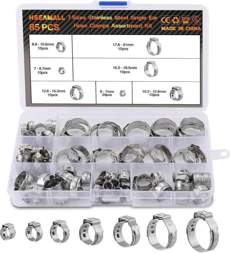 85-teiliges Edelstahl-Schlauchschellen-Sortiment 7-21mm Produktbild 