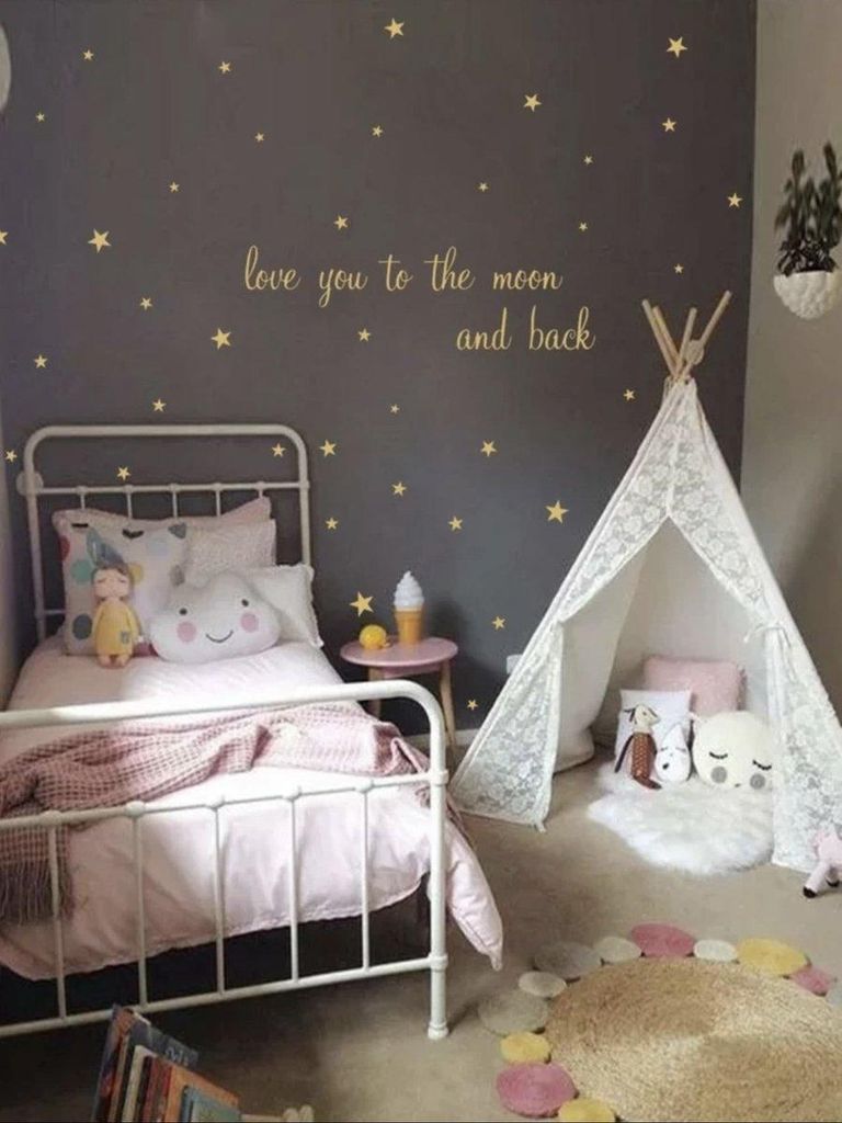 Wandsticker Sterne „Love you to the moon and back“ – Gold – Kinderzimmer, Babyzimmer, Schlafzimmer, Spielzimmer