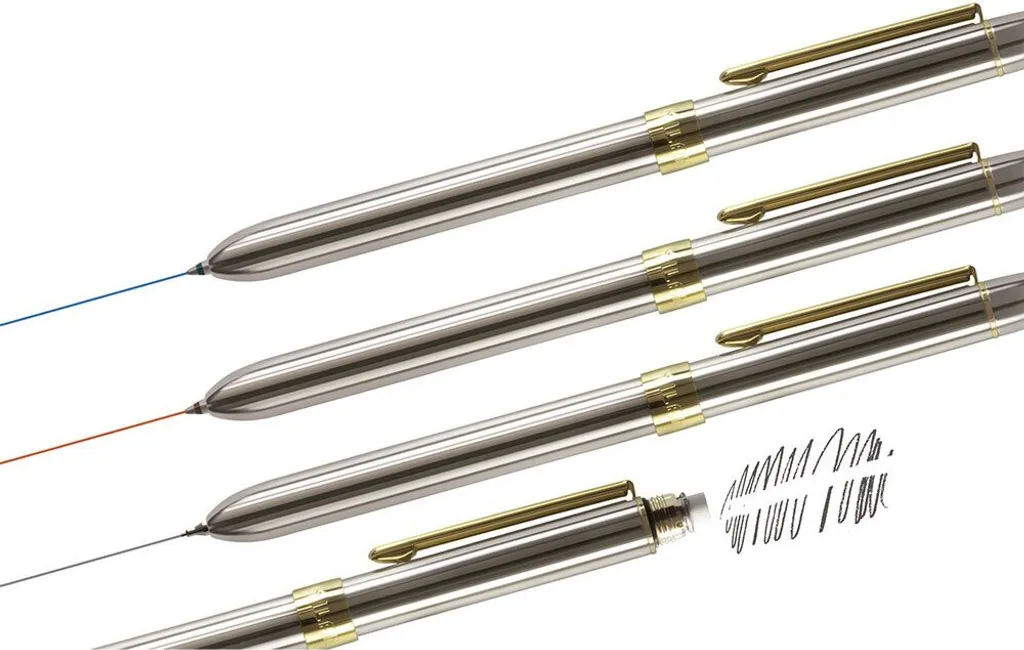 Stylo bille 3 fonctions métal argenté - Écriture précise et durable