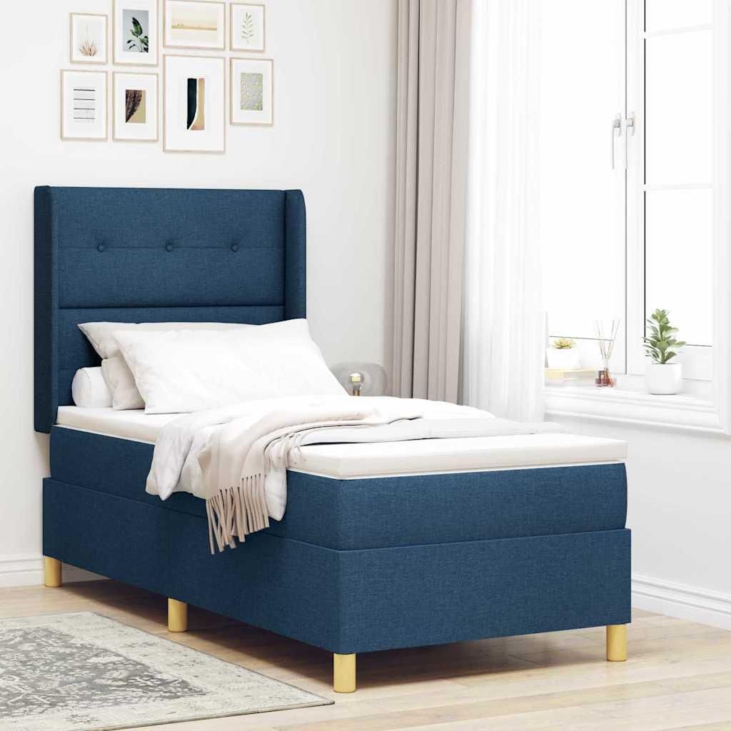 Maison Exclusive - Boxspringbett mit LED-Lichtleisten Blau 100 x 200 cm Stoff