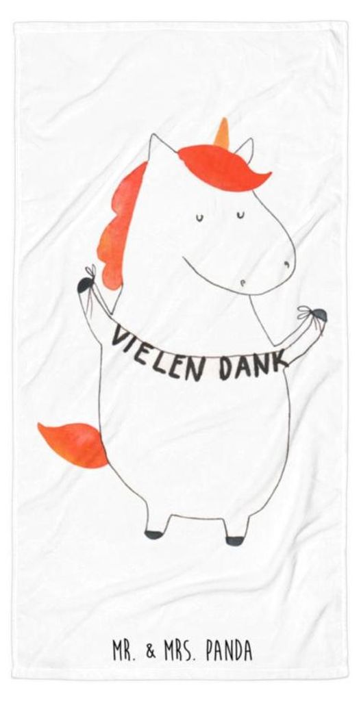 Mr. & Mrs. Panda Badehandtuch Einhorn Dankeschön - Weiß - Geschenk, Duschtuch, Unicorn, Einhörner, Duschhandtuch, Vielen Dank, Strandtuch, Groß...