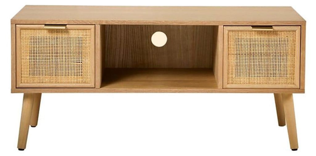 CALICOSY - Meuble TV 2 Tiroirs Façades Rotin L100 cm - MIYA Image du produit 