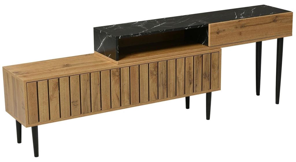 Modernes TV-Lowboard - TV-Schrank / TV-Regal - Marmor- & Holzoptik - Spanplatte & MDF - Platzsparend - bis 50 kg belastbar - Holzfarbe