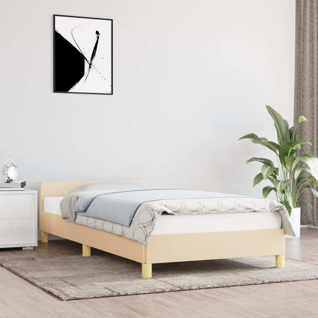 The Living Store Bettgestell mit Kopfteil Creme 90x190 cm Stoff
