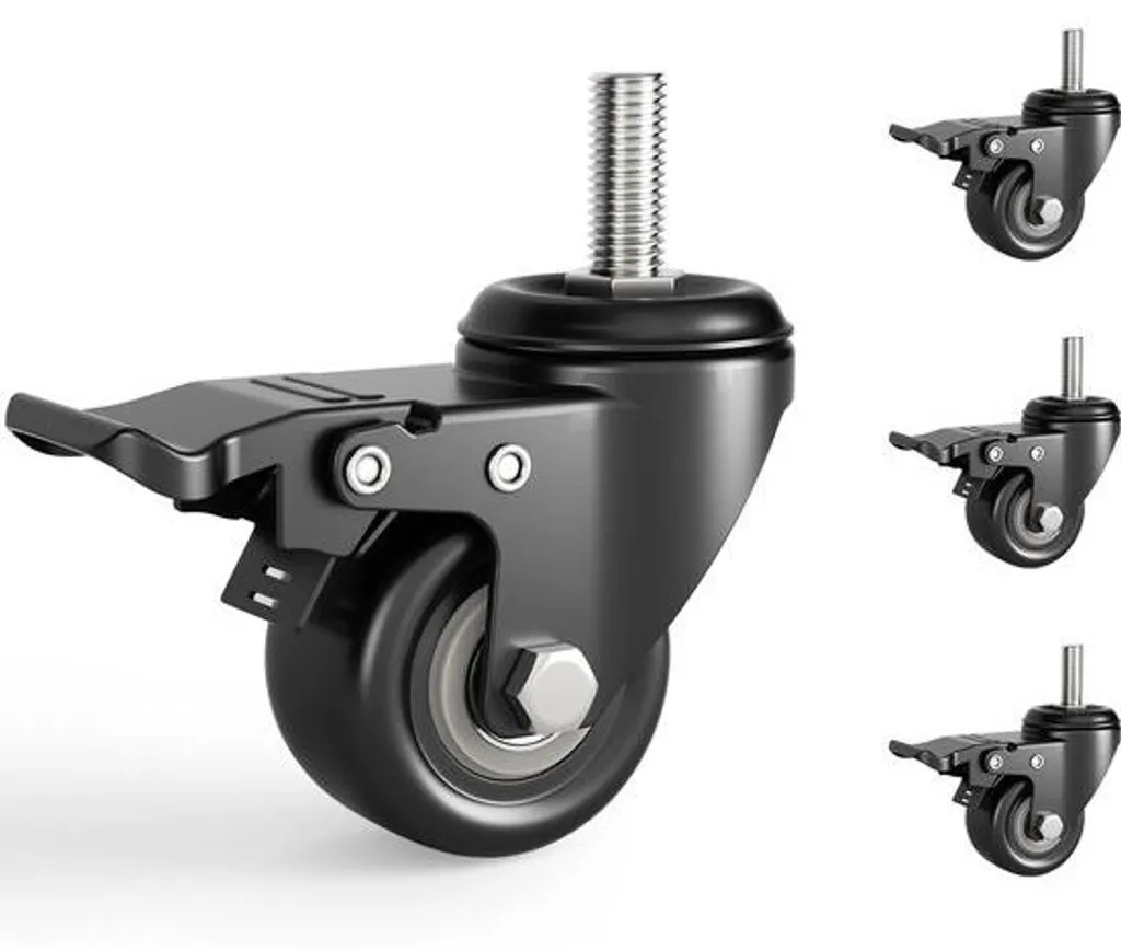 Système coulissant 50mm M10 robuste : lot de 4 roulettes avec frein