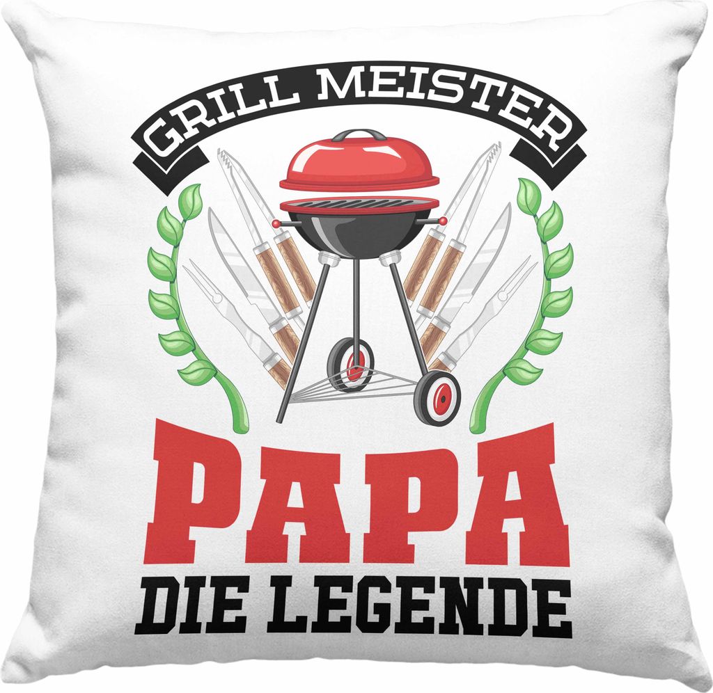 Trendation - Papa Grillen Geschenk Deko-Kissen mit Füllung 40x40 Sommer Deko-Kissen mit Füllung 40x40 Becher Vatertag Geschenkidee (Grün)