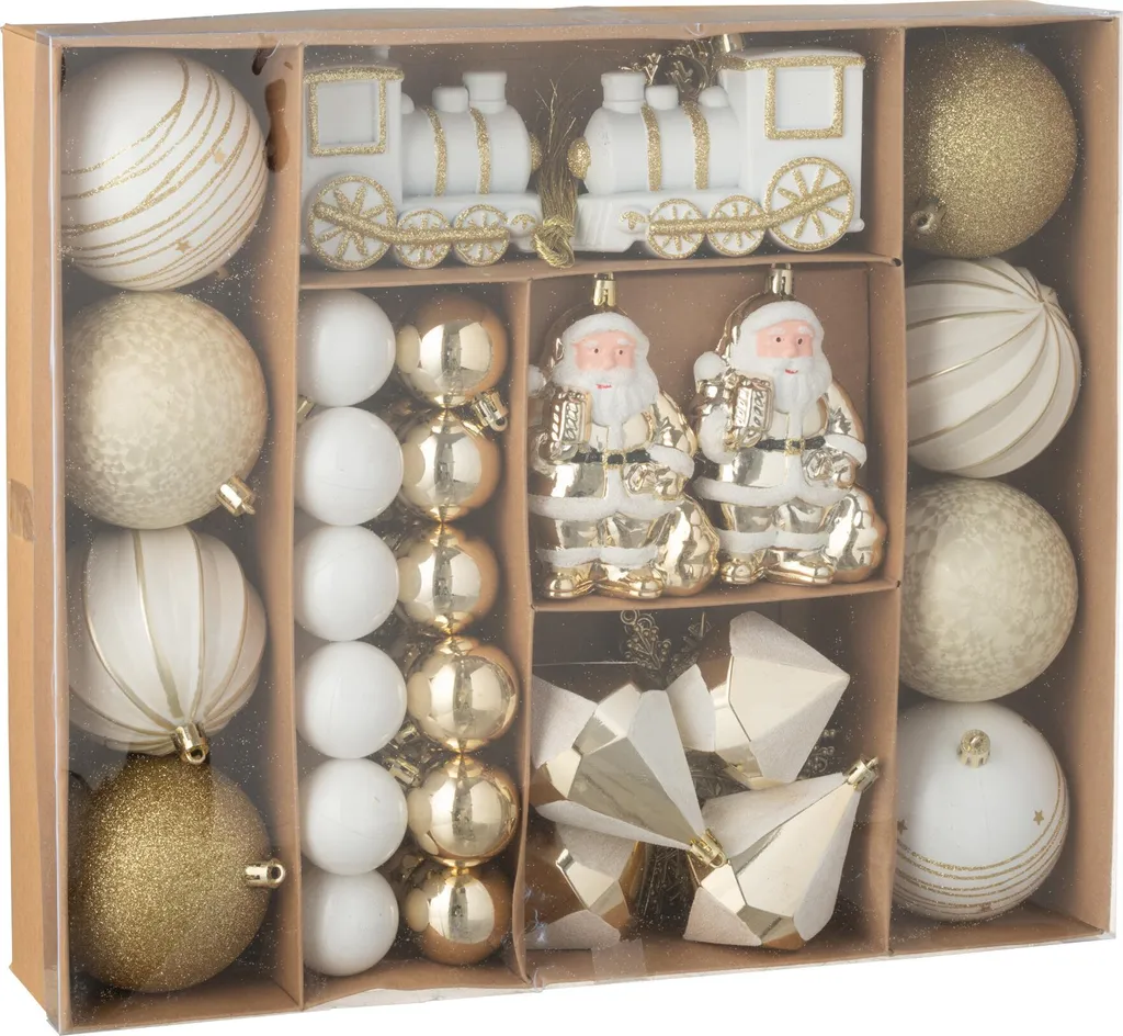Décorez votre Sapin avec 55 Boules de Noël J-Line Coloris Blanc et Or