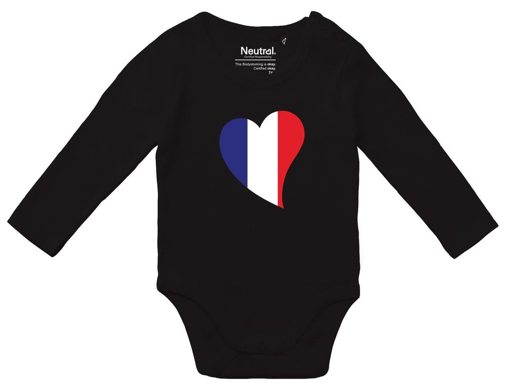 Huuraa Baby Body Frankreich Flagge Herz 62 Black Baumwolle Fairtrade Langarmbody Geschenkidee