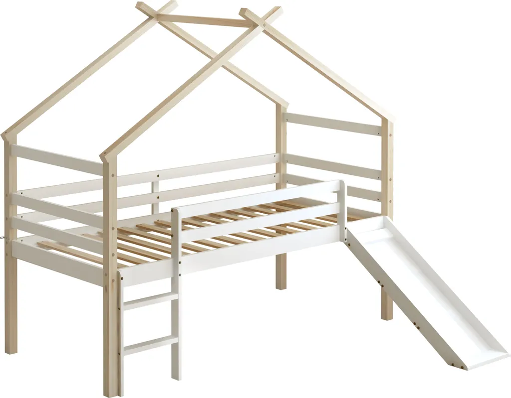 Sunny River Lit Cabane avec Toboggan 90x200 cm Bois Beige et Blanc - 5