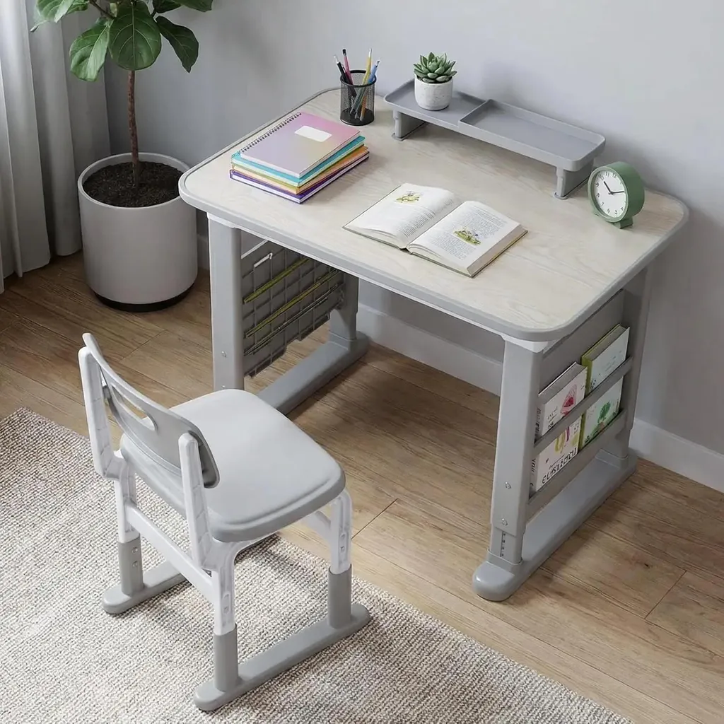 Bureau enfant avec chaise réglable Noir - Ensemble MDF E0 et Acier