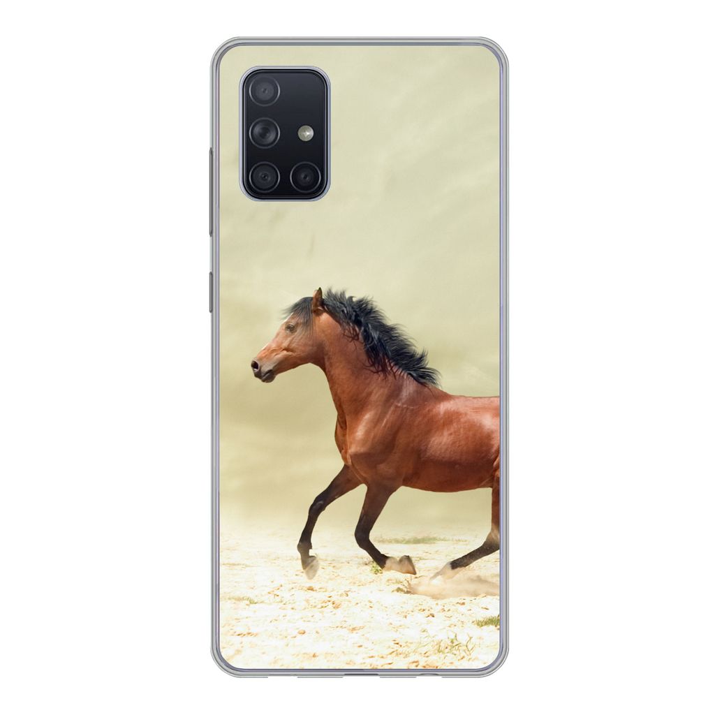 MuchoWow Handyhülle Schutzhülle Hülle für Samsung Galaxy A51 5G Pferd - Stoff - Sand Silikon Softcase Handy Hülle - Abbildung