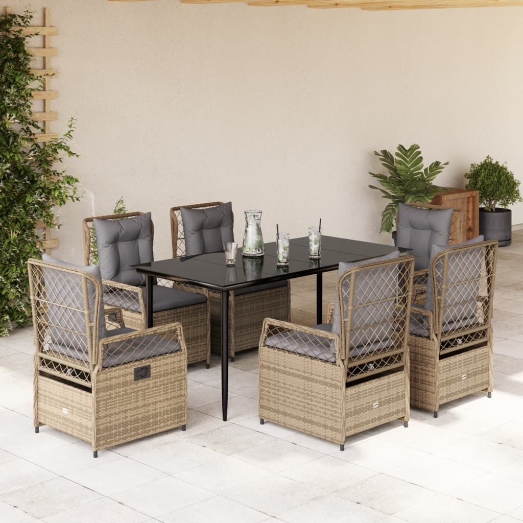 Maison Exclusive - 7-tlg. Garten-Essgruppe mit Kissen Beige Poly Rattan