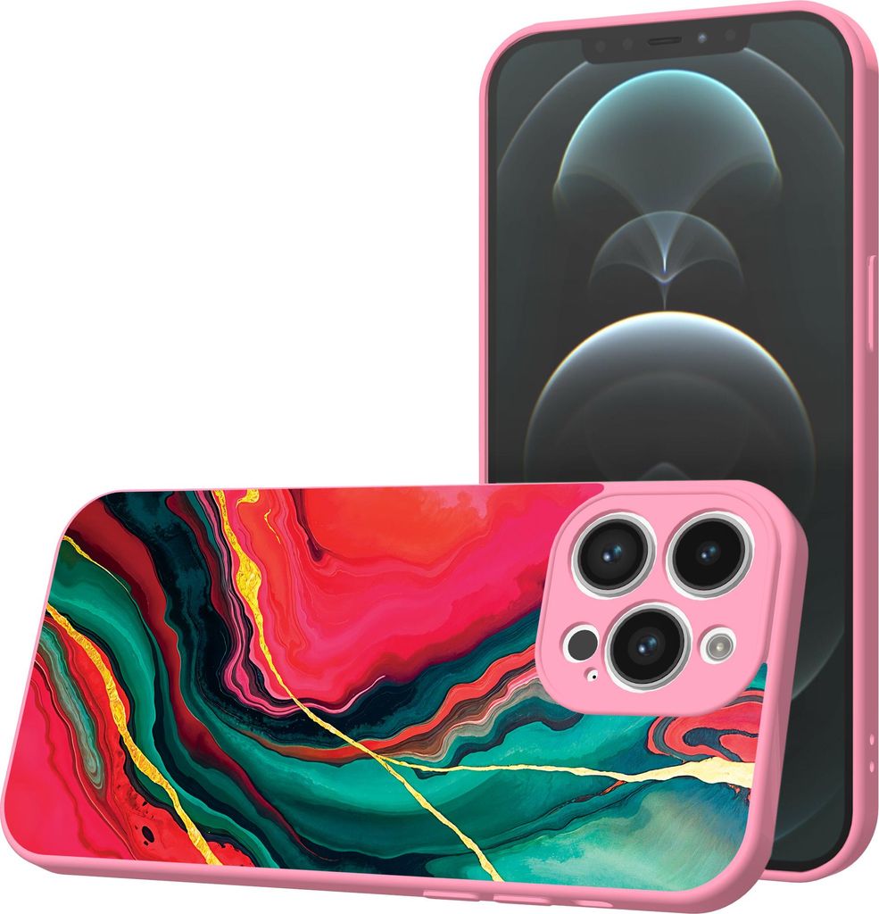 Smartphonica Handyhülle Geeignet für iPhone 12 Pro Max mit Rot Grün Marmor Druck - TPU Back Cover Case Rot Grün Marmor Entwurf - Rosa