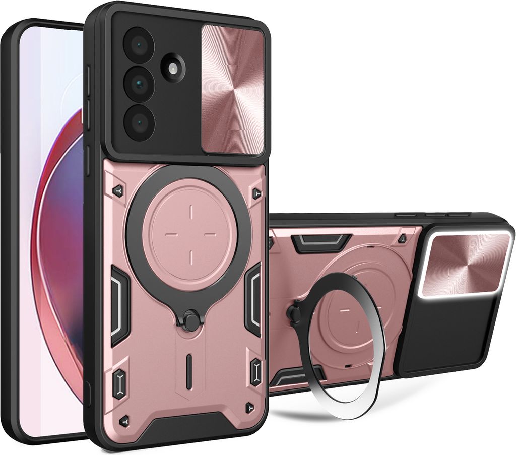 Handyhülle für Samsung Galaxy A36 Dual-Layer Stoßfest Rüstung Hülle mit Dia Kameraschutz und Kreisförmig Ring Ständer Roségold