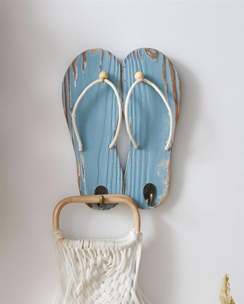 Wandhaken "Flip-Flops" aus Holz in Shabby Optik, Kleiderhaken, Garderobe, Handtuchhaken, Handtuchhalter, Garderobenhaken
