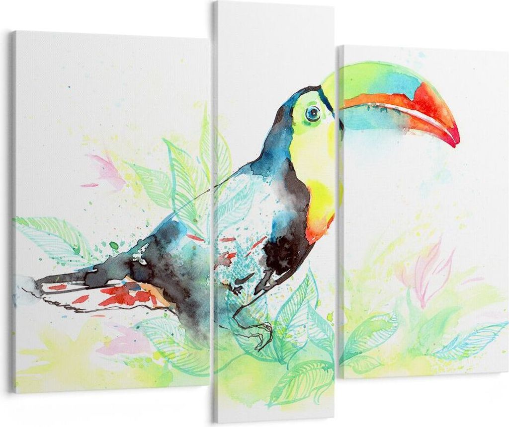 Bild auf Leinwand - Leinwandbild - Vogel Toucan Neugier wild - 95x80cm - Wand Bild - Wanddeko - Leinwanddruck - Bilder - Kunstdruck - Wanddekoratio...