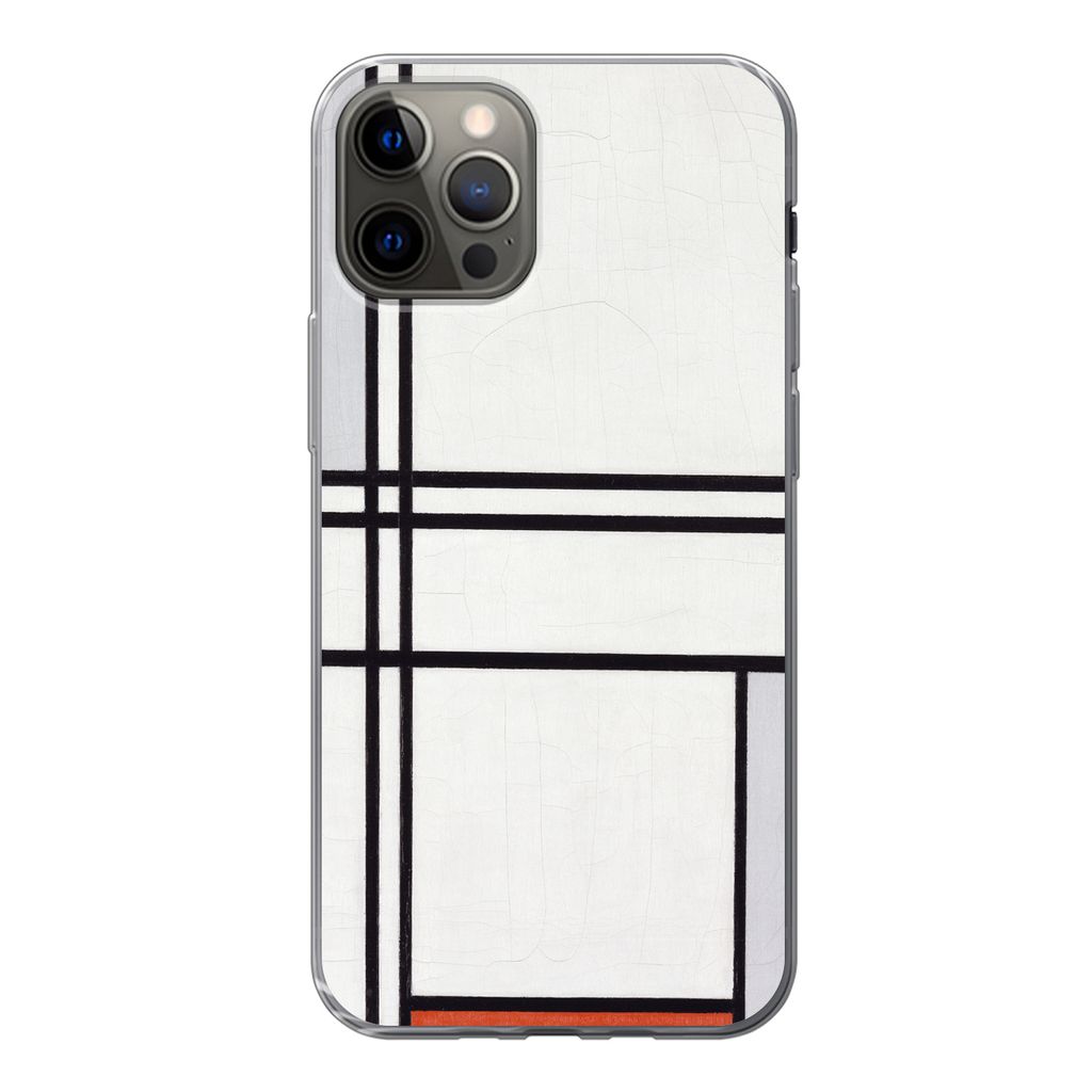 MuchoWow Handyhülle Schutzhülle Hülle für iPhone 12 Pro Komposition 1 mit Rot und Grau - Piet Mondrian Silikon Softcase Handy Hülle - Abdeckung