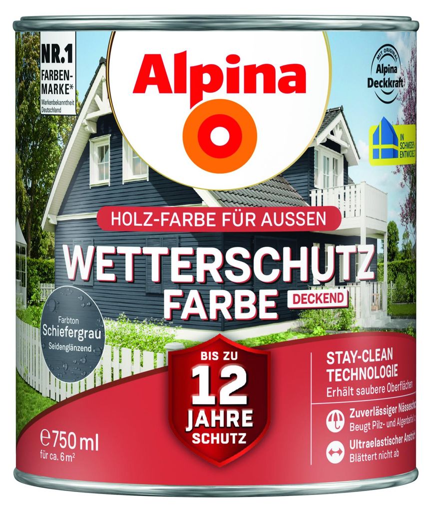 Alpina Wetterschutzfarbe 0,75 L schiefergrau