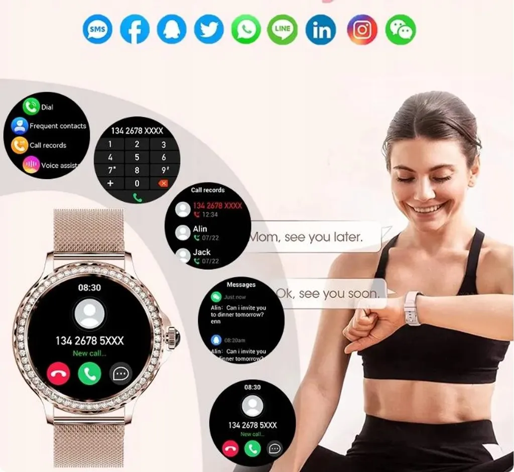 Niolina Smartwatch Donna – 1.19” Con Chiamate Bluetooth, Due Cinturini, Monitor SpO2 E Sonno, 100+ Modalità Sport, Regalo Elegante Per Android E IOS