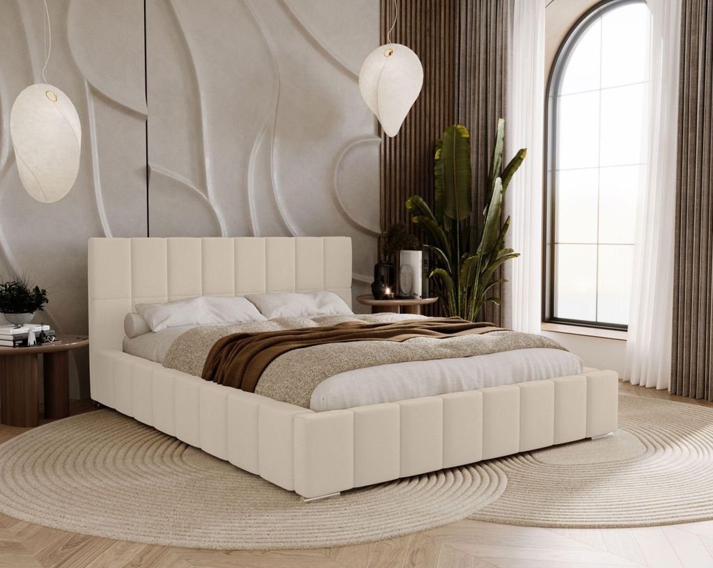 Gepolstertes Bett 180x200 mit Stauraum DUMFRIES - Vanille