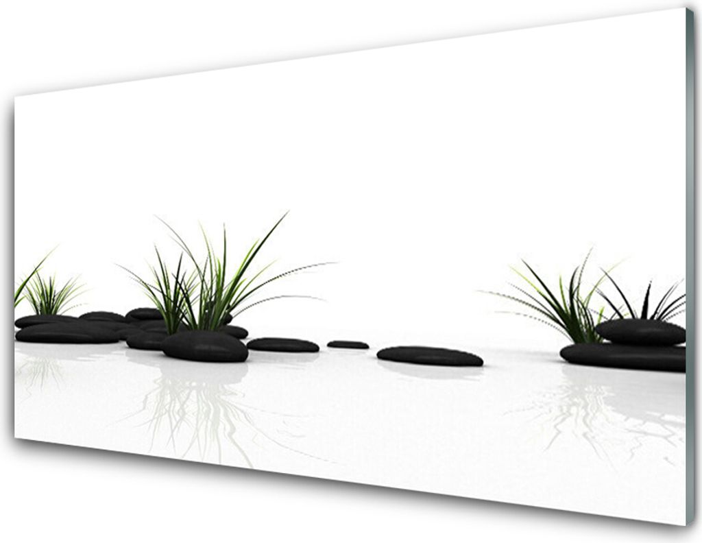Küchenrückwand aus Glas 100x50cm Spritzschutz Gras Steine Kunst
