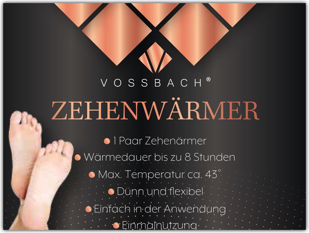 VOSSBACH 48 Paar Zehenwärmer 9,5 x 7 cm 8 Stunden selbstklebend Zehen Einlegesohlen Schuhwärmer Fußwärmer Wärmesohlen